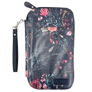 House of Maureen Flynn Black Floral Traveler's Wallet Organizer Clutch Wristlet